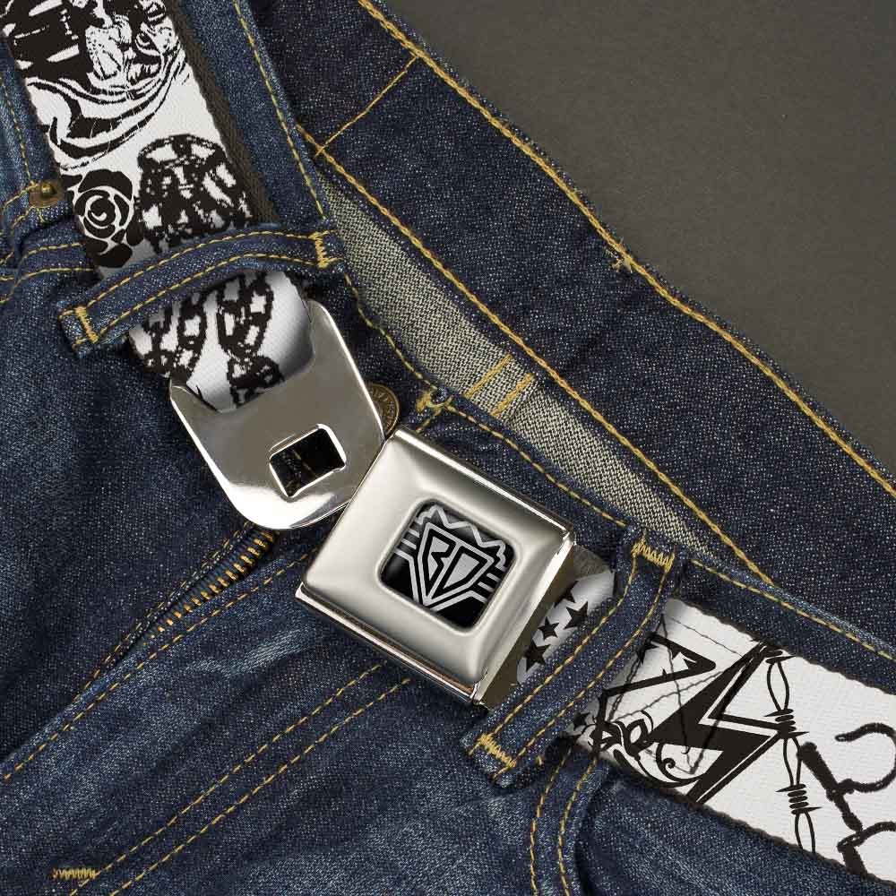 BD Wings Logo CLOSE-UP Full Color Black Silver Seatbelt Belt - Madness White/Black Webbing Seatbelt Belts Buckle-Down