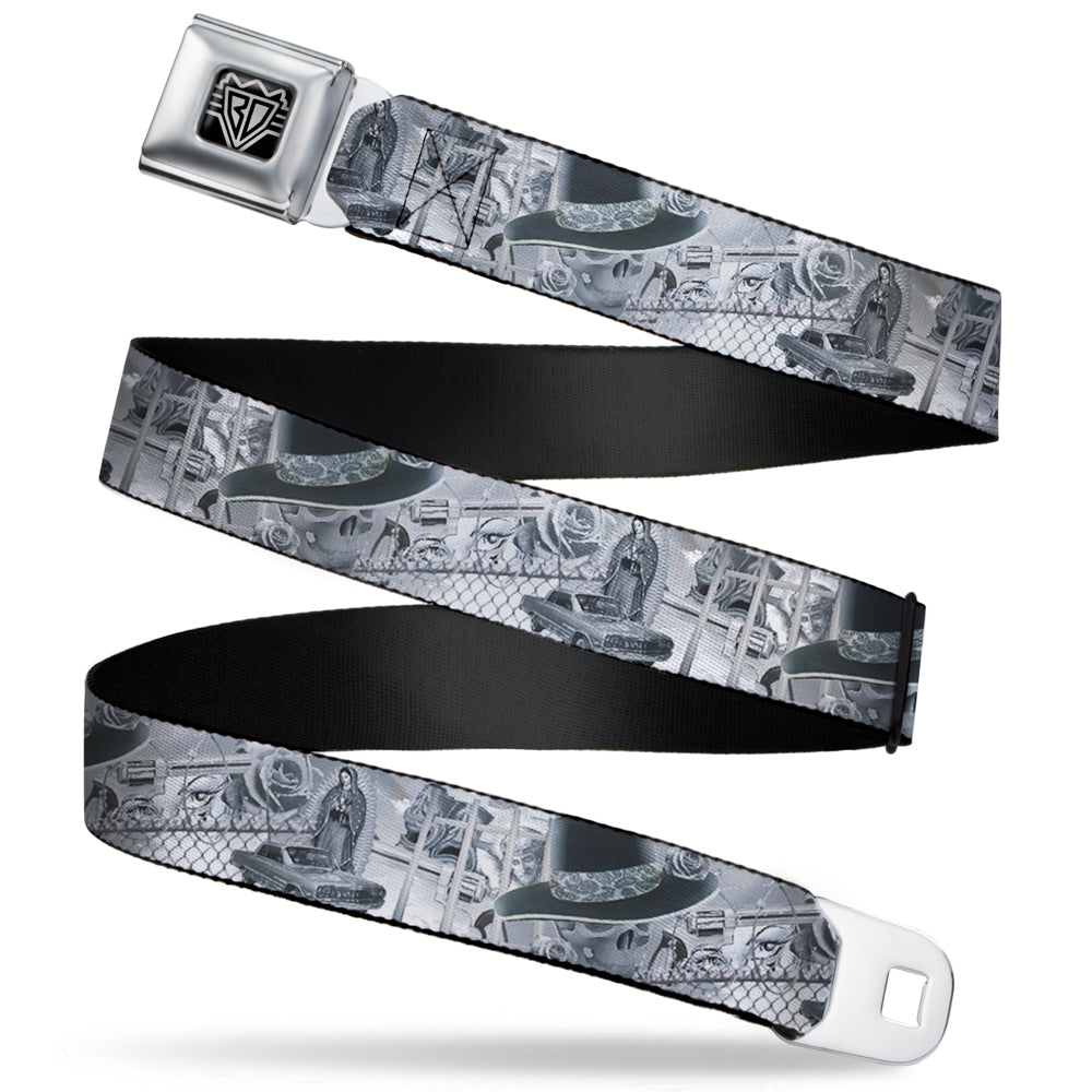BD Wings Logo CLOSE-UP Full Color Black Silver Seatbelt Belt - Mi Vida Loca Webbing Seatbelt Belts Buckle-Down