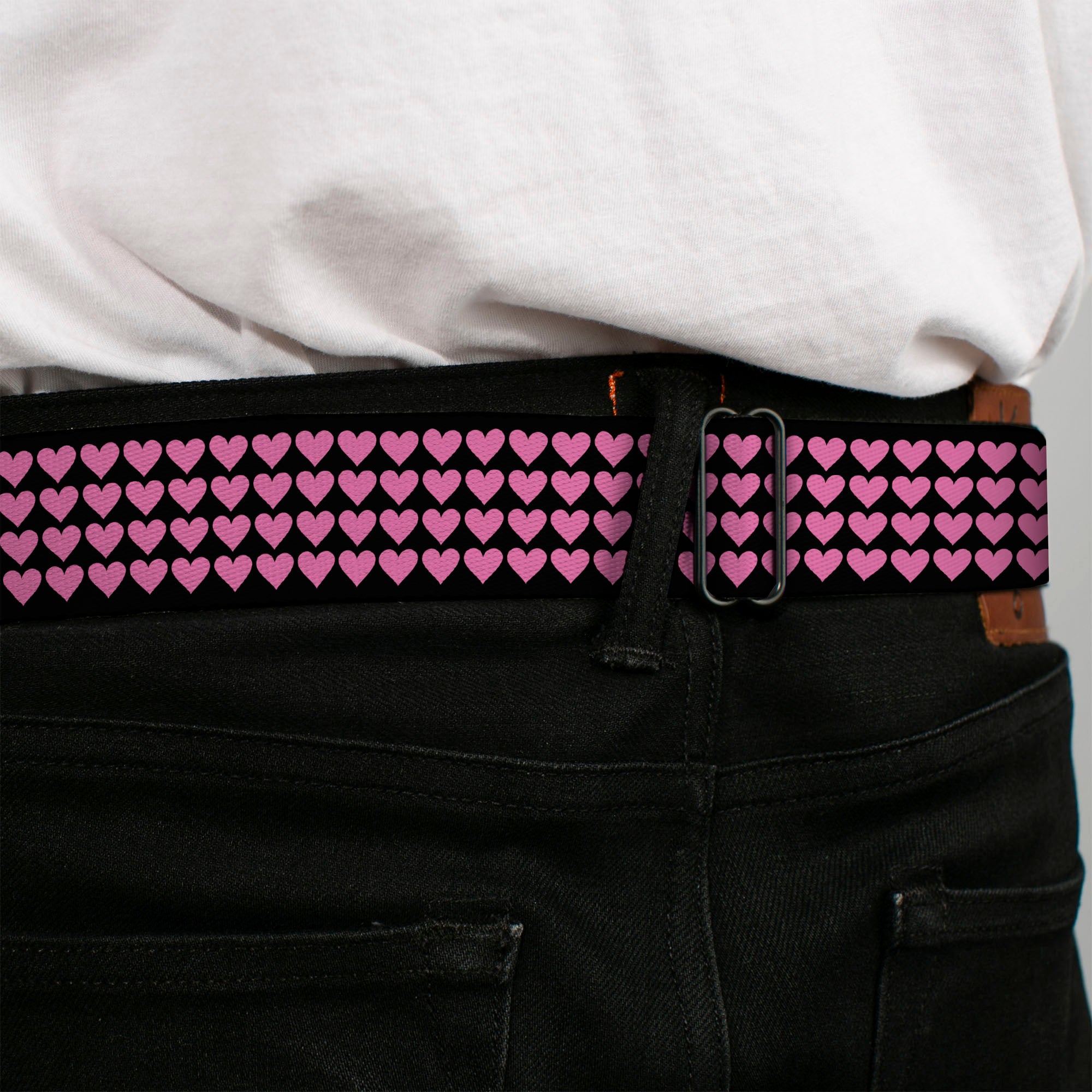 BD Wings Logo CLOSE-UP Full Color Black Silver Seatbelt Belt - Mini Hearts Black/Pink Webbing Seatbelt Belts Buckle-Down
