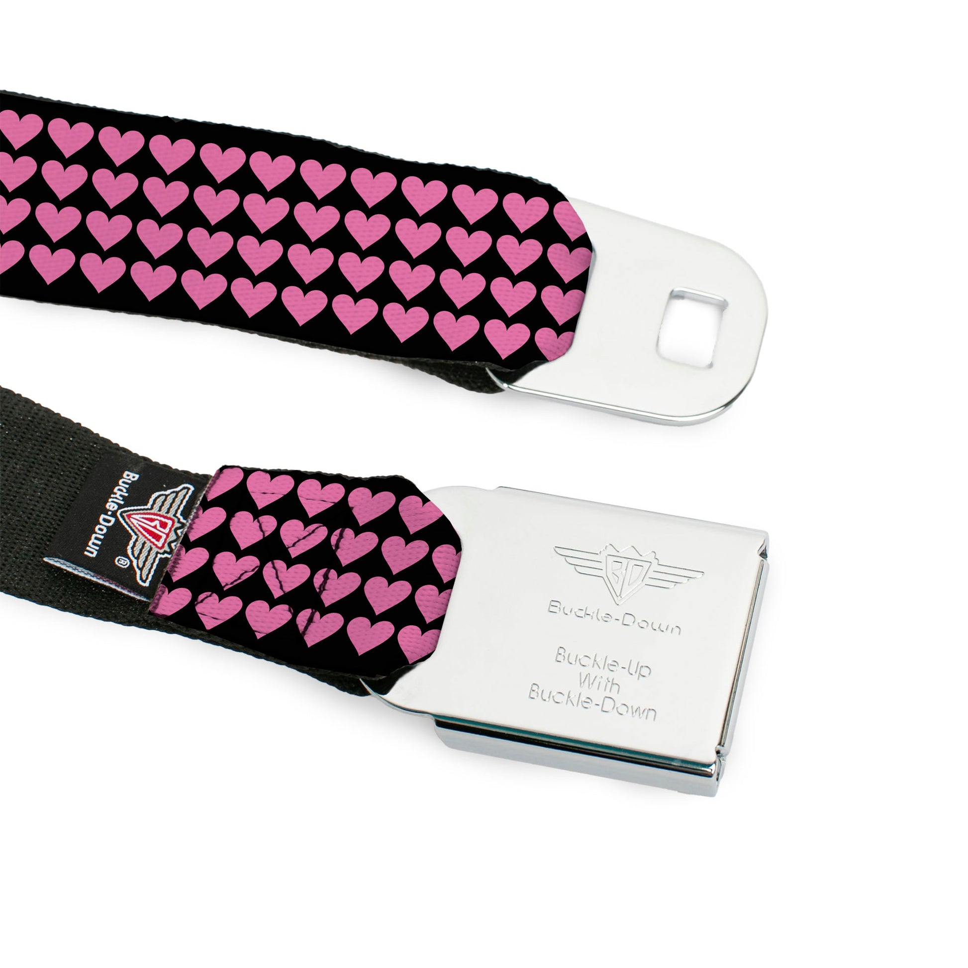 BD Wings Logo CLOSE-UP Full Color Black Silver Seatbelt Belt - Mini Hearts Black/Pink Webbing Seatbelt Belts Buckle-Down
