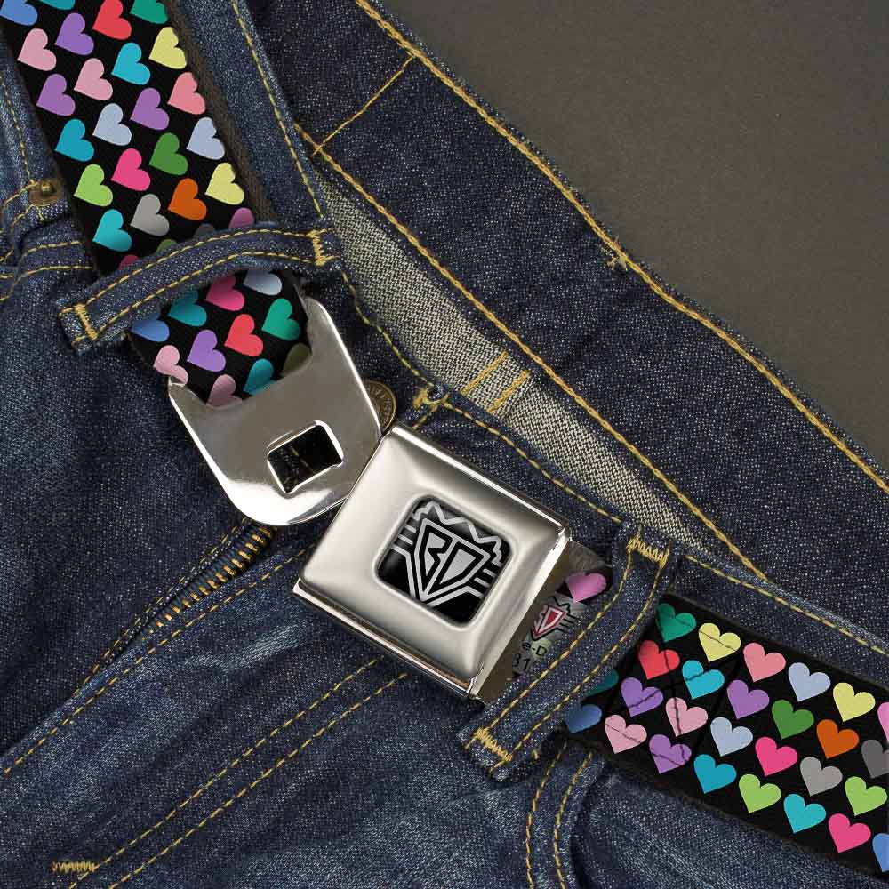 BD Wings Logo CLOSE-UP Full Color Black Silver Seatbelt Belt - Mini Hearts Black/Multi Color Webbing Seatbelt Belts Buckle-Down