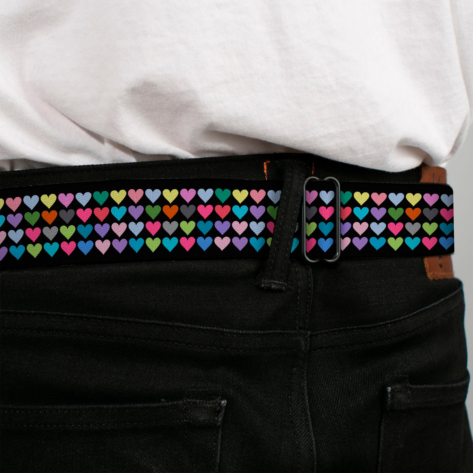 BD Wings Logo CLOSE-UP Full Color Black Silver Seatbelt Belt - Mini Hearts Black/Multi Color Webbing Seatbelt Belts Buckle-Down