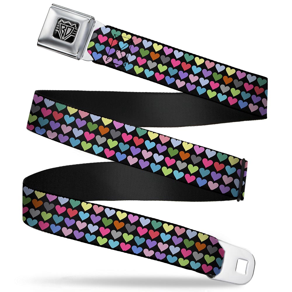 BD Wings Logo CLOSE-UP Full Color Black Silver Seatbelt Belt - Mini Hearts Black/Multi Color Webbing Seatbelt Belts Buckle-Down