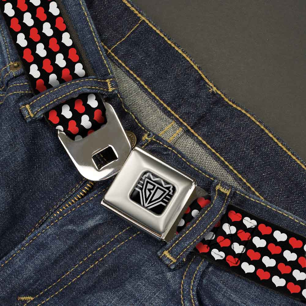 BD Wings Logo CLOSE-UP Full Color Black Silver Seatbelt Belt - Mini Hearts Black/Red/White Webbing Seatbelt Belts Buckle-Down
