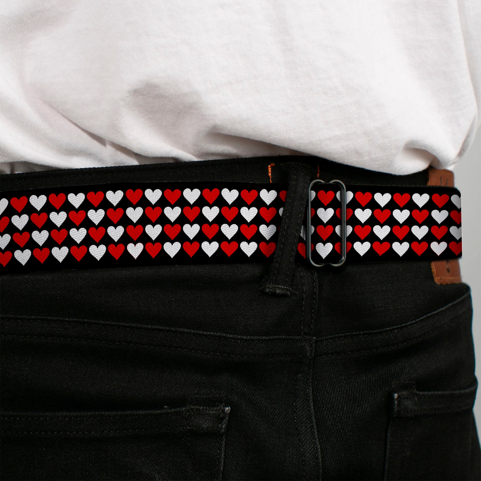 BD Wings Logo CLOSE-UP Full Color Black Silver Seatbelt Belt - Mini Hearts Black/Red/White Webbing Seatbelt Belts Buckle-Down