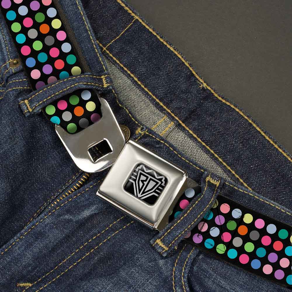 BD Wings Logo CLOSE-UP Full Color Black Silver Seatbelt Belt - Mini Polka Dots Black/Multi Color Webbing Seatbelt Belts Buckle-Down