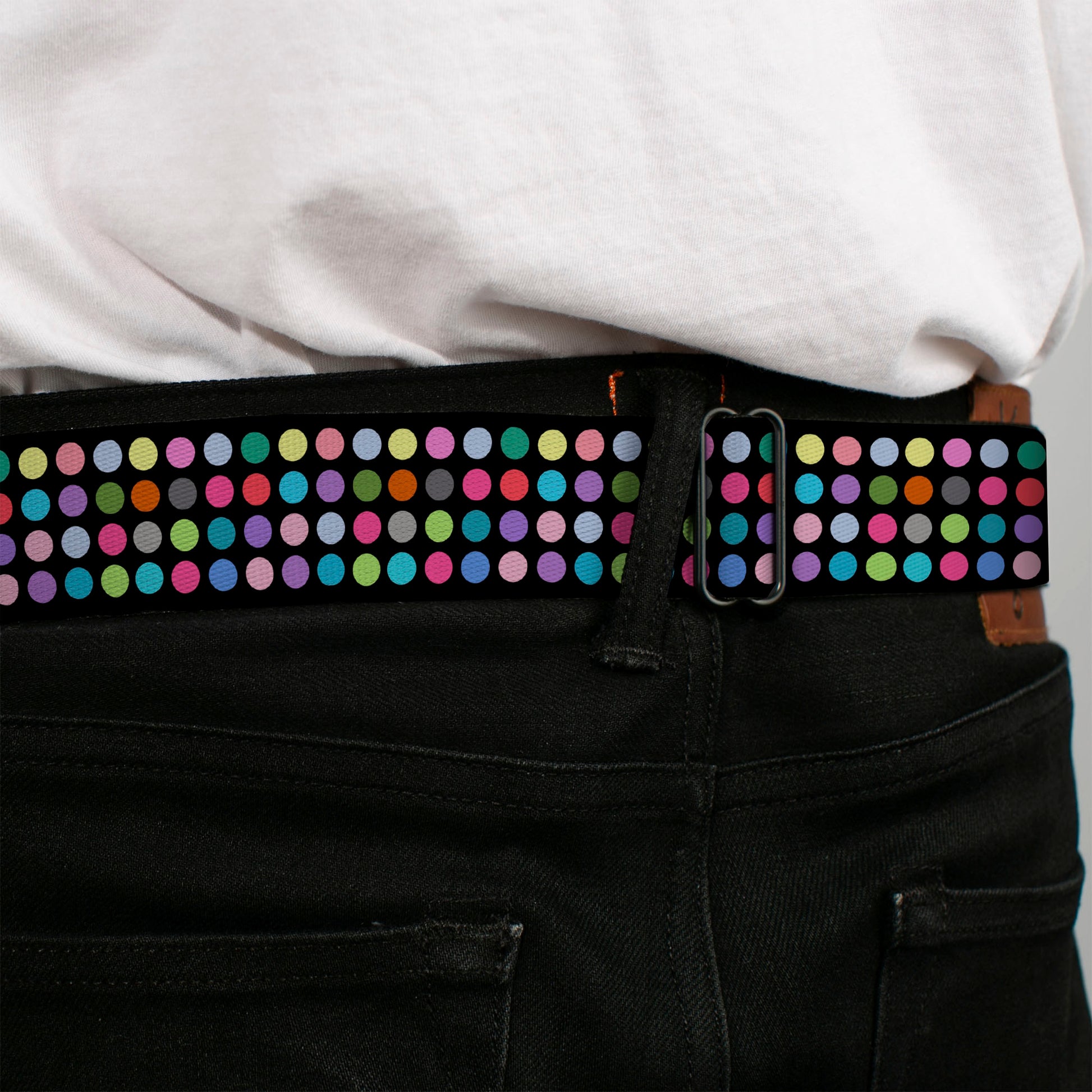 BD Wings Logo CLOSE-UP Full Color Black Silver Seatbelt Belt - Mini Polka Dots Black/Multi Color Webbing Seatbelt Belts Buckle-Down