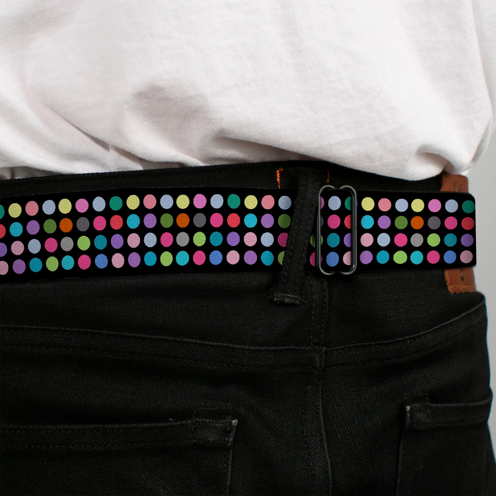 BD Wings Logo CLOSE-UP Full Color Black Silver Seatbelt Belt - Mini Polka Dots Black/Multi Color Webbing Seatbelt Belts Buckle-Down