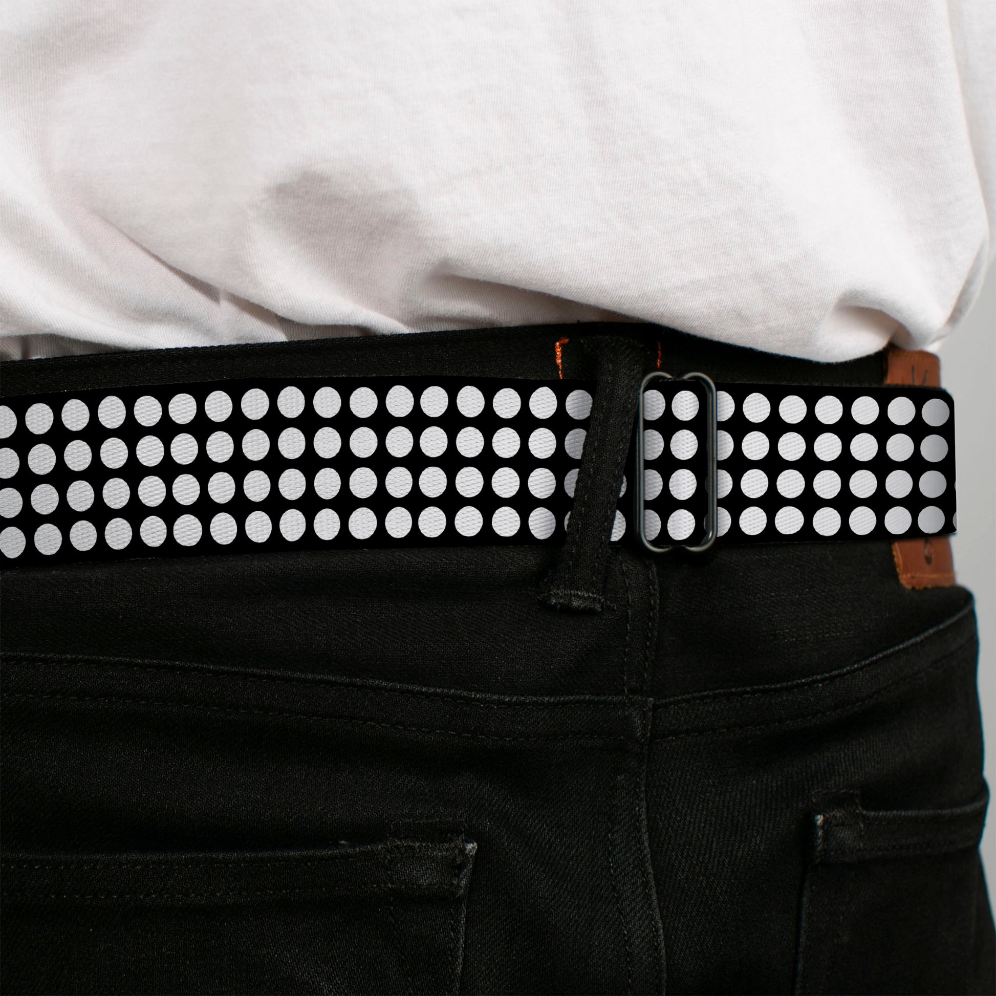BD Wings Logo CLOSE-UP Full Color Black Silver Seatbelt Belt - Mini Polka Dots Black/White Webbing Seatbelt Belts Buckle-Down
