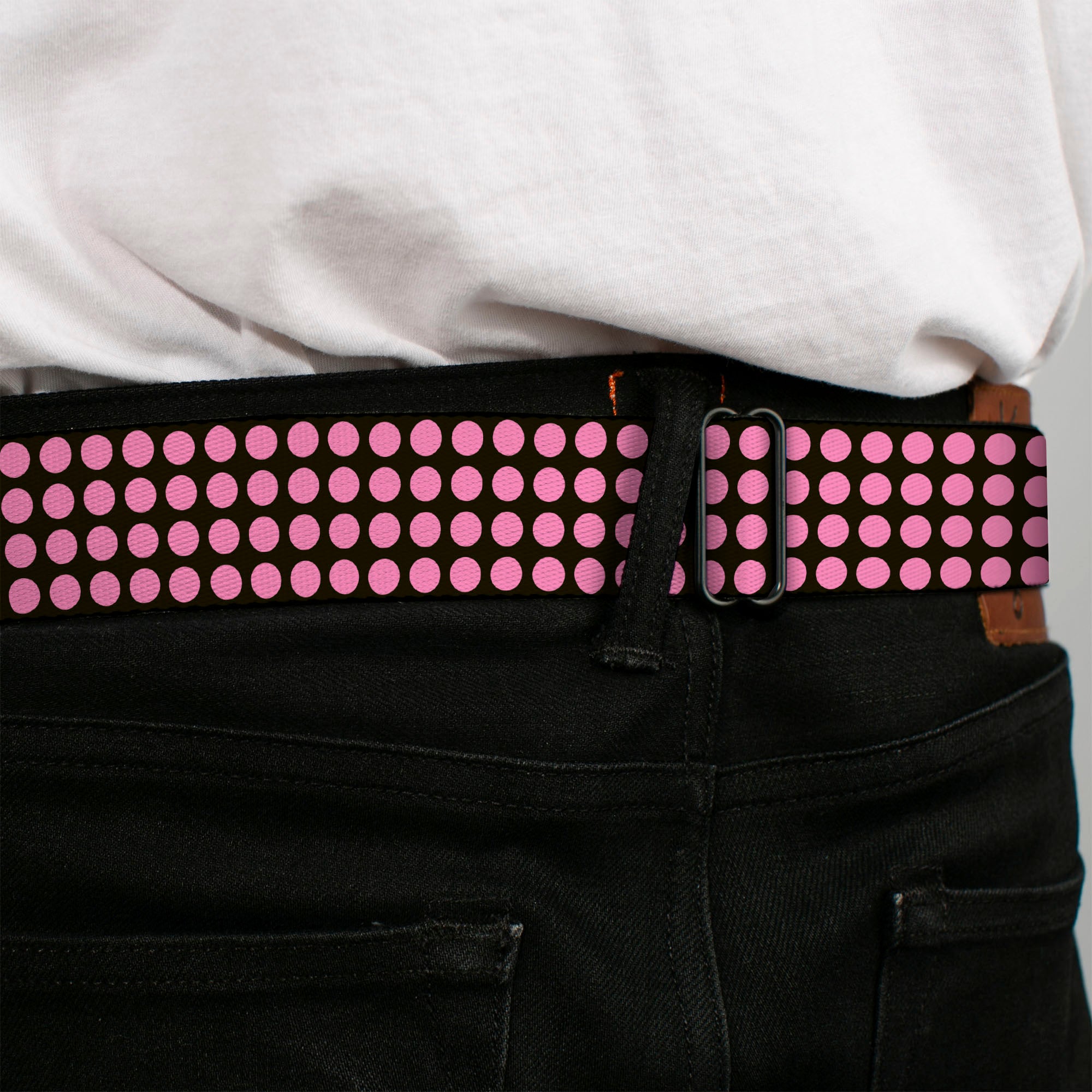 BD Wings Logo CLOSE-UP Full Color Black Silver Seatbelt Belt - Mini Polka Dots Black/Pink Webbing Seatbelt Belts Buckle-Down