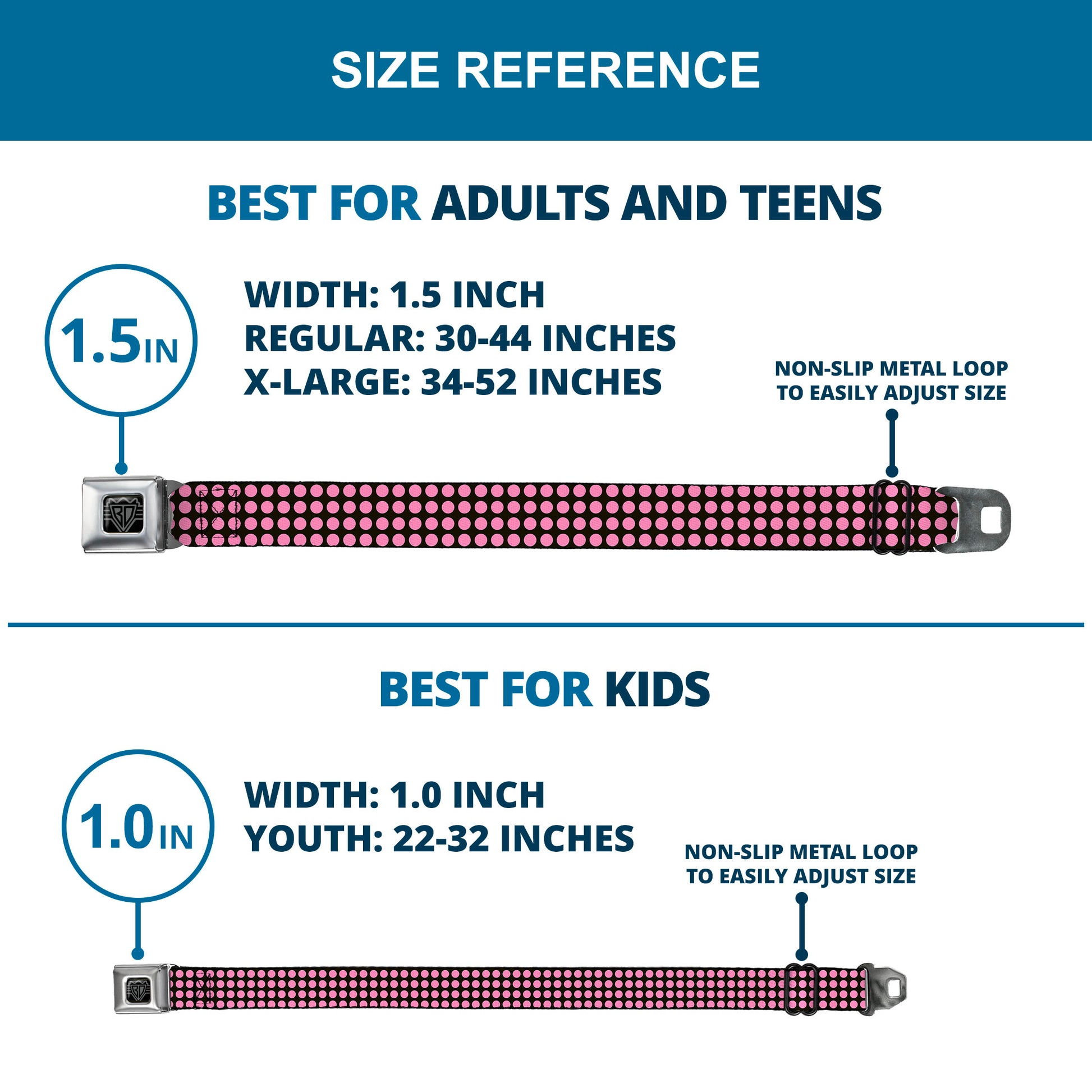 BD Wings Logo CLOSE-UP Full Color Black Silver Seatbelt Belt - Mini Polka Dots Black/Pink Webbing Seatbelt Belts Buckle-Down