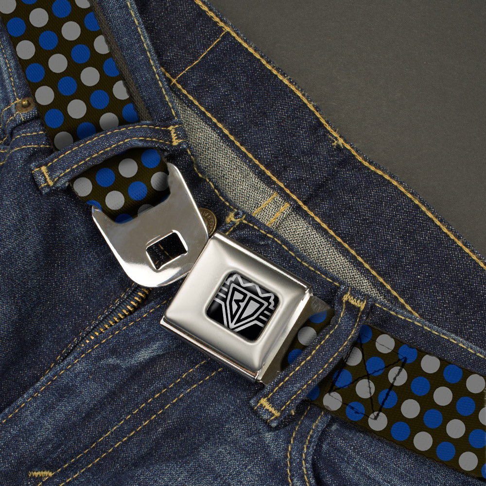 BD Wings Logo CLOSE-UP Full Color Black Silver Seatbelt Belt - Mini Polka Dots Black/Blue/Gray Webbing Seatbelt Belts Buckle-Down