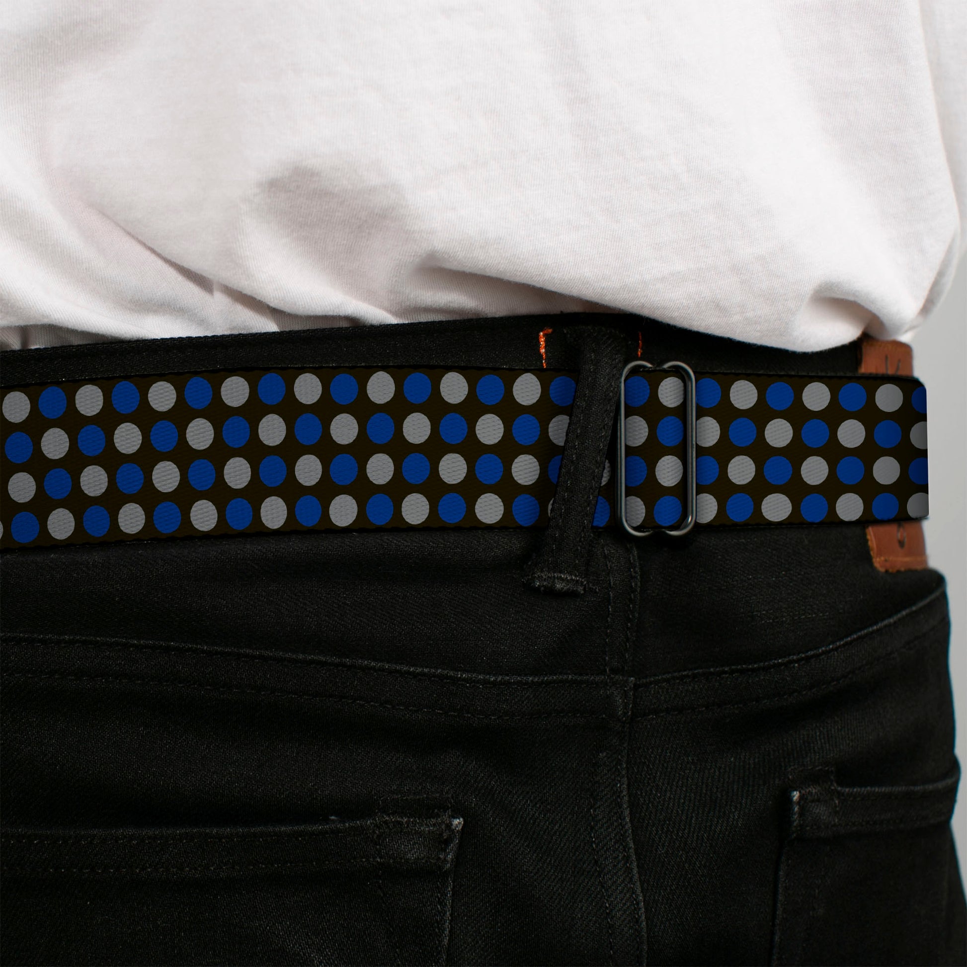 BD Wings Logo CLOSE-UP Full Color Black Silver Seatbelt Belt - Mini Polka Dots Black/Blue/Gray Webbing Seatbelt Belts Buckle-Down