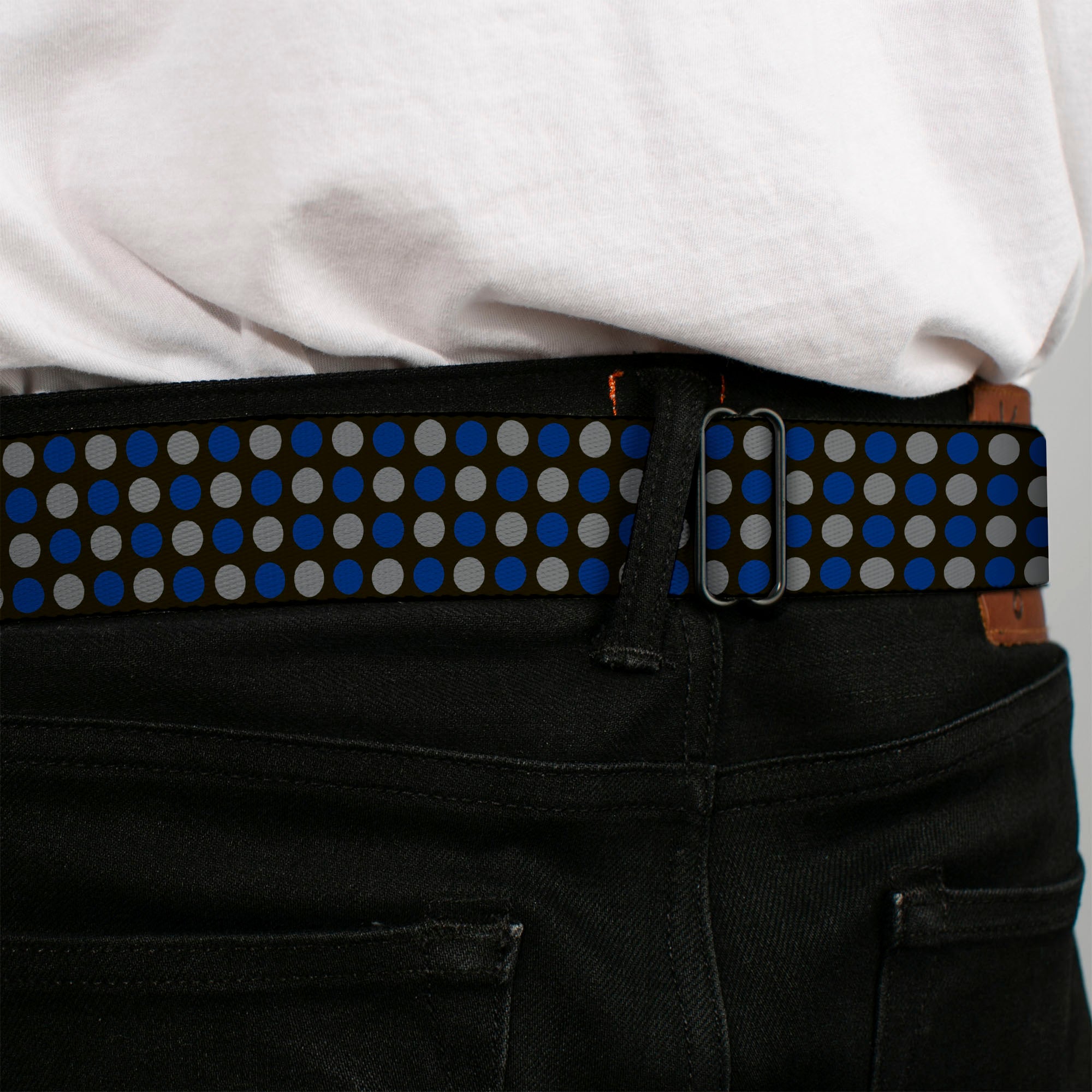 BD Wings Logo CLOSE-UP Full Color Black Silver Seatbelt Belt - Mini Polka Dots Black/Blue/Gray Webbing Seatbelt Belts Buckle-Down