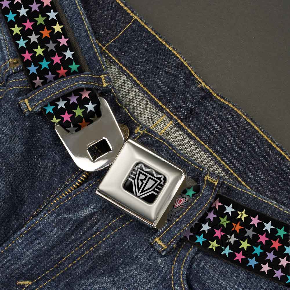 BD Wings Logo CLOSE-UP Full Color Black Silver Seatbelt Belt - Mini Stars Black/Multi Color Webbing Seatbelt Belts Buckle-Down