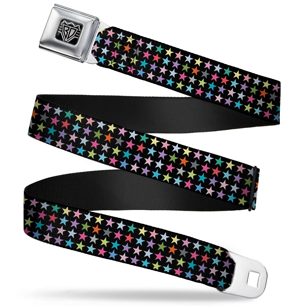 BD Wings Logo CLOSE-UP Full Color Black Silver Seatbelt Belt - Mini Stars Black/Multi Color Webbing Seatbelt Belts Buckle-Down