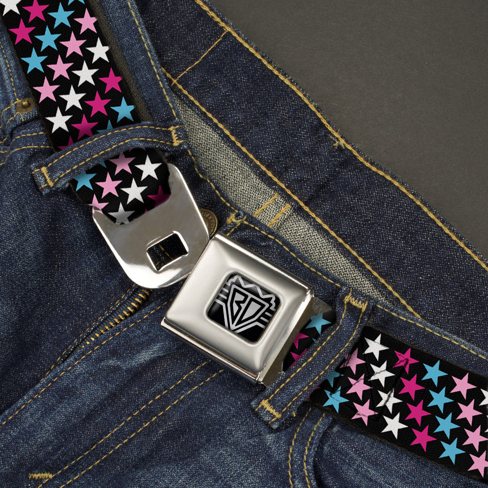 BD Wings Logo CLOSE-UP Full Color Black Silver Seatbelt Belt - Mini Stars Black/Pink/Blue/White Webbing Seatbelt Belts Buckle-Down