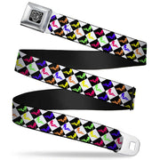 BD Wings Logo CLOSE-UP Full Color Black Silver Seatbelt Belt - Mud Flap Girl Diamonds Black/White/Multi Neon Webbing Seatbelt Belts Buckle-Down