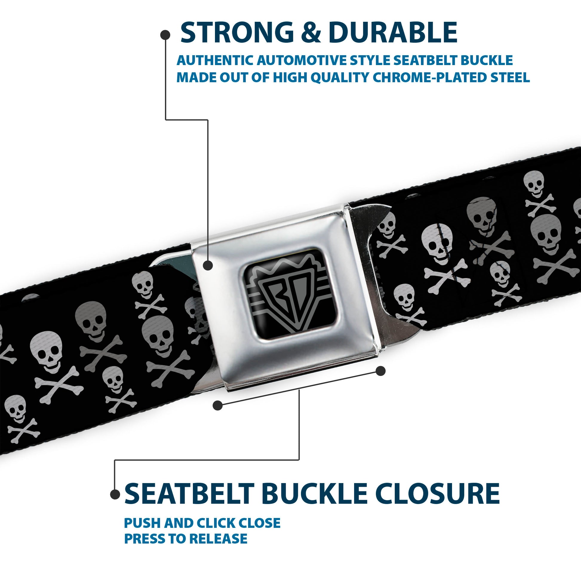 BD Wings Logo CLOSE-UP Full Color Black Silver Seatbelt Belt - Multi Skull Black/Gray Webbing Seatbelt Belts Buckle-Down