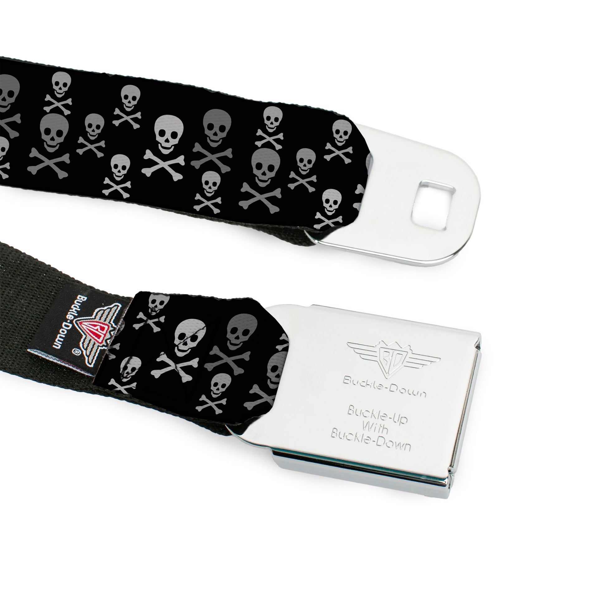 BD Wings Logo CLOSE-UP Full Color Black Silver Seatbelt Belt - Multi Skull Black/Gray Webbing Seatbelt Belts Buckle-Down