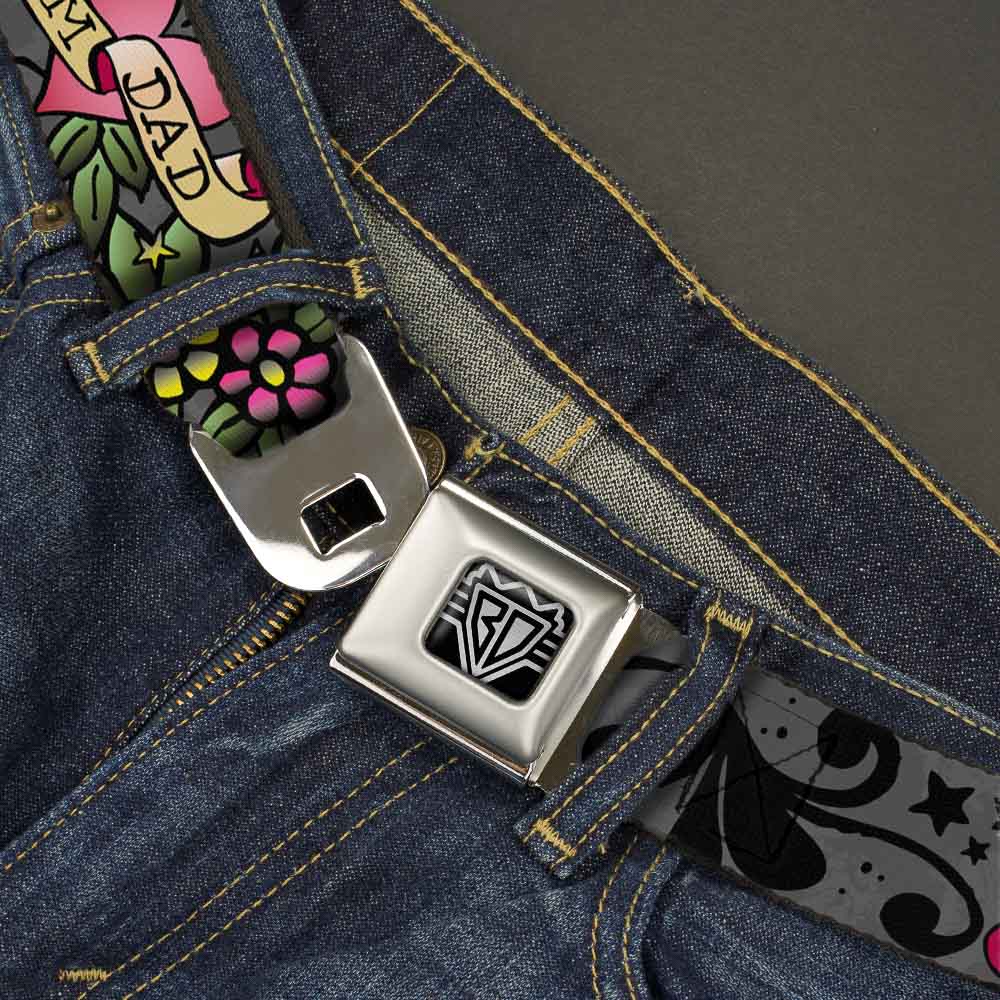 BD Wings Logo CLOSE-UP Full Color Black Silver Seatbelt Belt - Mom & Dad Gray Webbing Seatbelt Belts Buckle-Down