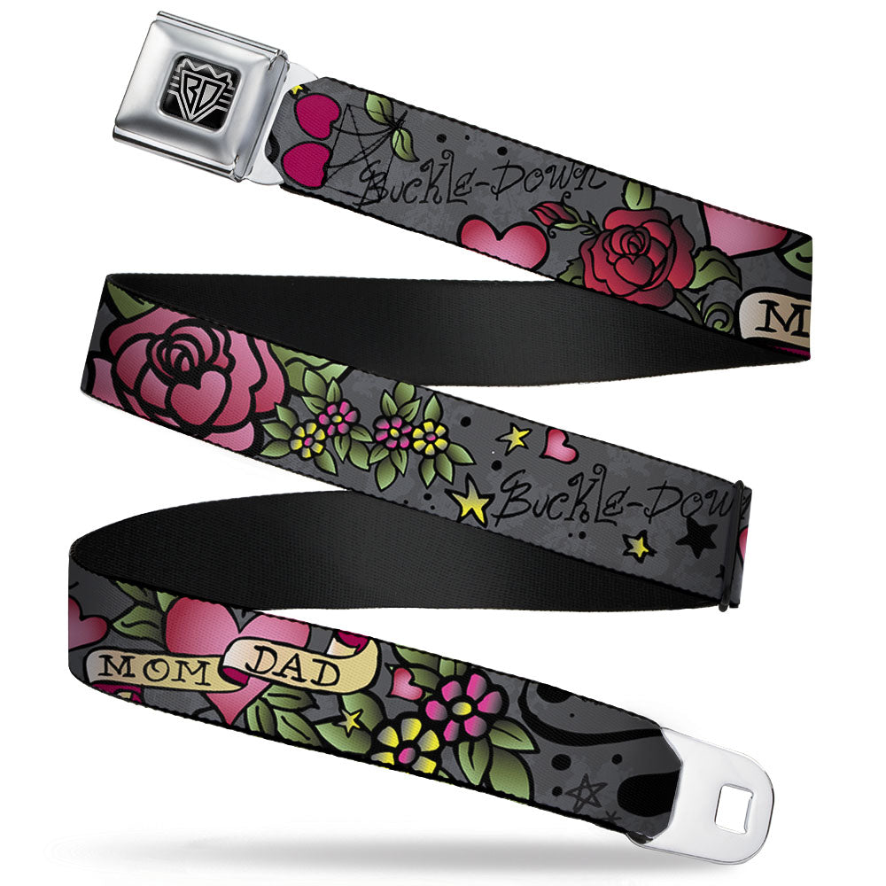 BD Wings Logo CLOSE-UP Full Color Black Silver Seatbelt Belt - Mom & Dad Gray Webbing Seatbelt Belts Buckle-Down