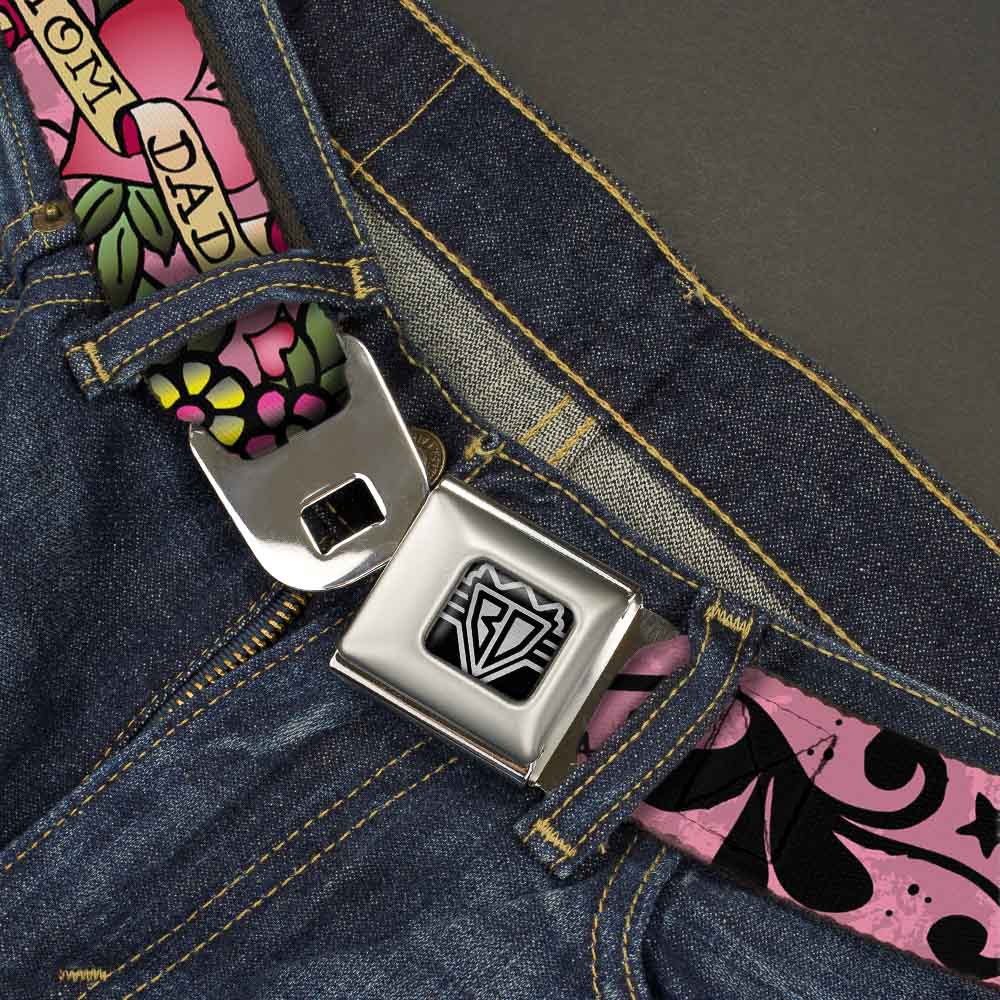 BD Wings Logo CLOSE-UP Full Color Black Silver Seatbelt Belt - Mom & Dad Pink Webbing Seatbelt Belts Buckle-Down
