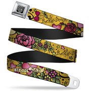 BD Wings Logo CLOSE-UP Full Color Black Silver Seatbelt Belt - Mom & Dad Yellow Webbing Seatbelt Belts Buckle-Down