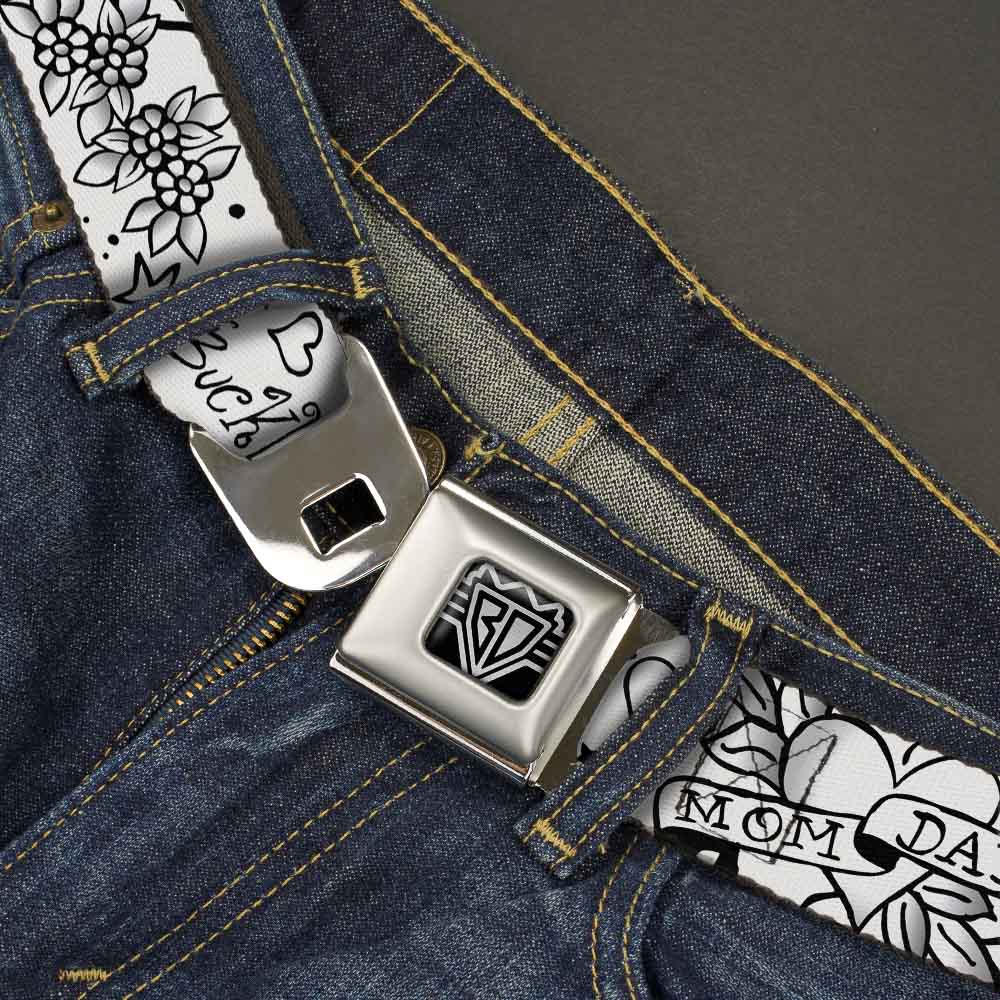 BD Wings Logo CLOSE-UP Full Color Black Silver Seatbelt Belt - Mom & Dad Black/White Webbing Seatbelt Belts Buckle-Down