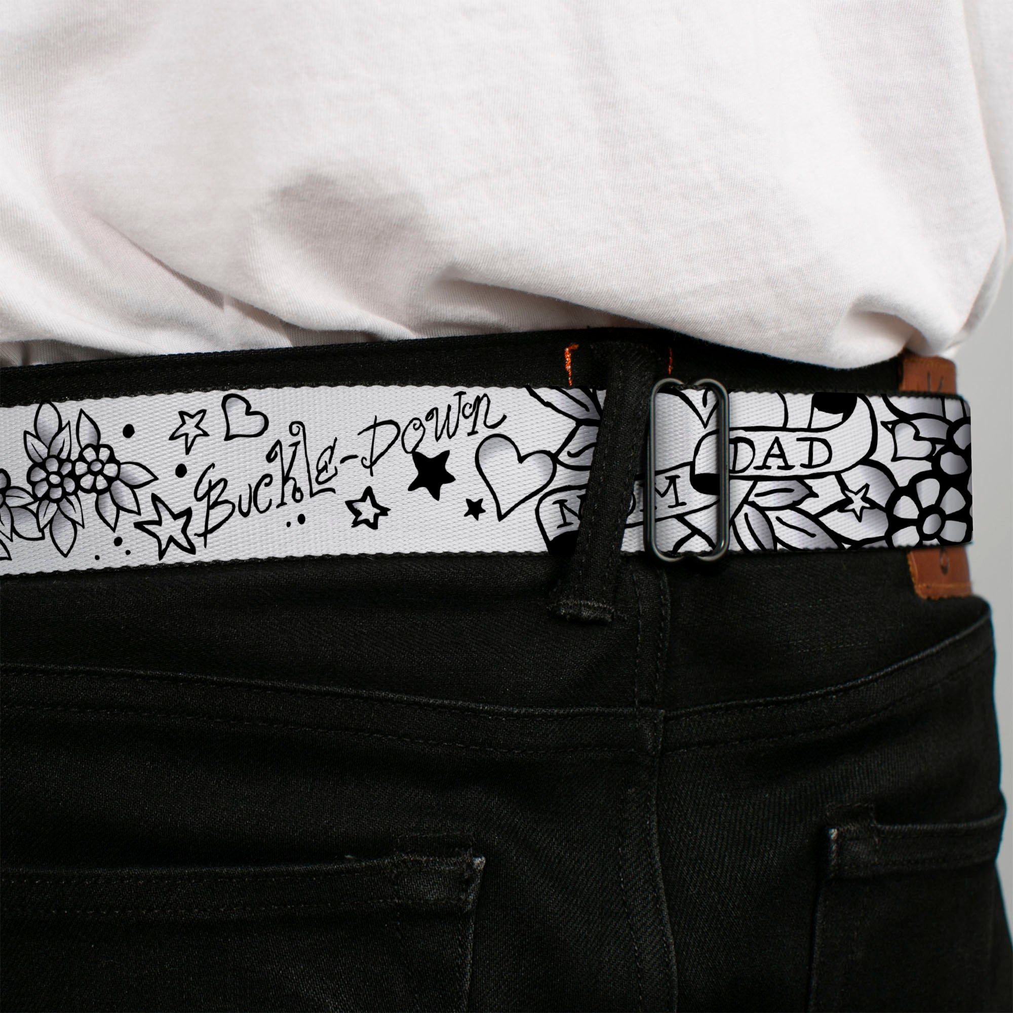 BD Wings Logo CLOSE-UP Full Color Black Silver Seatbelt Belt - Mom & Dad Black/White Webbing Seatbelt Belts Buckle-Down