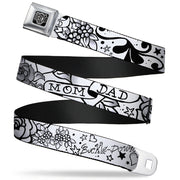 BD Wings Logo CLOSE-UP Full Color Black Silver Seatbelt Belt - Mom & Dad Black/White Webbing Seatbelt Belts Buckle-Down