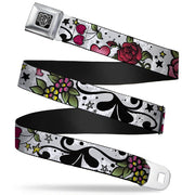 BD Wings Logo CLOSE-UP Full Color Black Silver Seatbelt Belt - Mom & Dad CLOSE-UP White Webbing Seatbelt Belts Buckle-Down