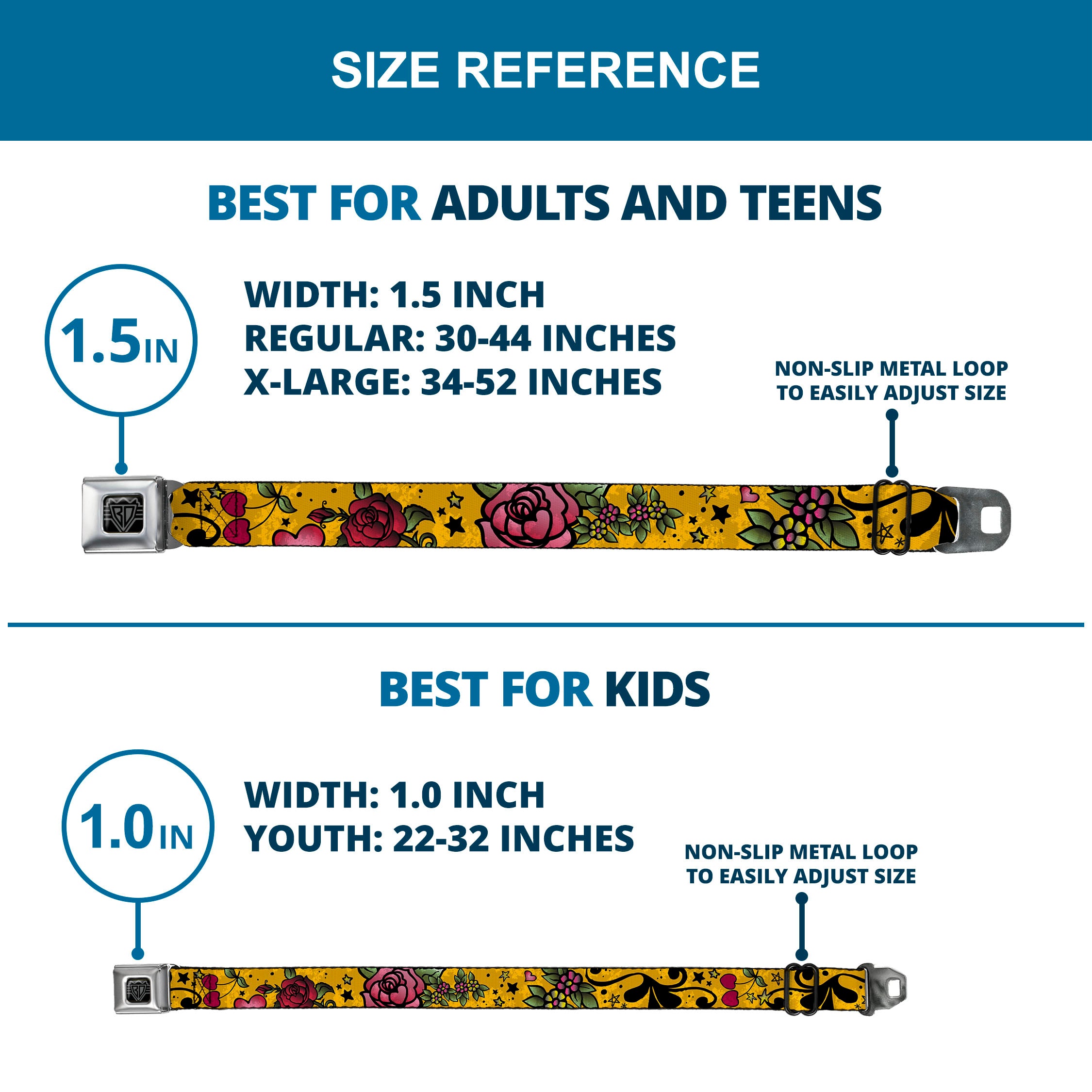 BD Wings Logo CLOSE-UP Full Color Black Silver Seatbelt Belt - Mom & Dad CLOSE-UP Yellow Webbing Seatbelt Belts Buckle-Down