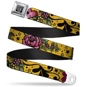 BD Wings Logo CLOSE-UP Full Color Black Silver Seatbelt Belt - Mom & Dad CLOSE-UP Yellow Webbing Seatbelt Belts Buckle-Down