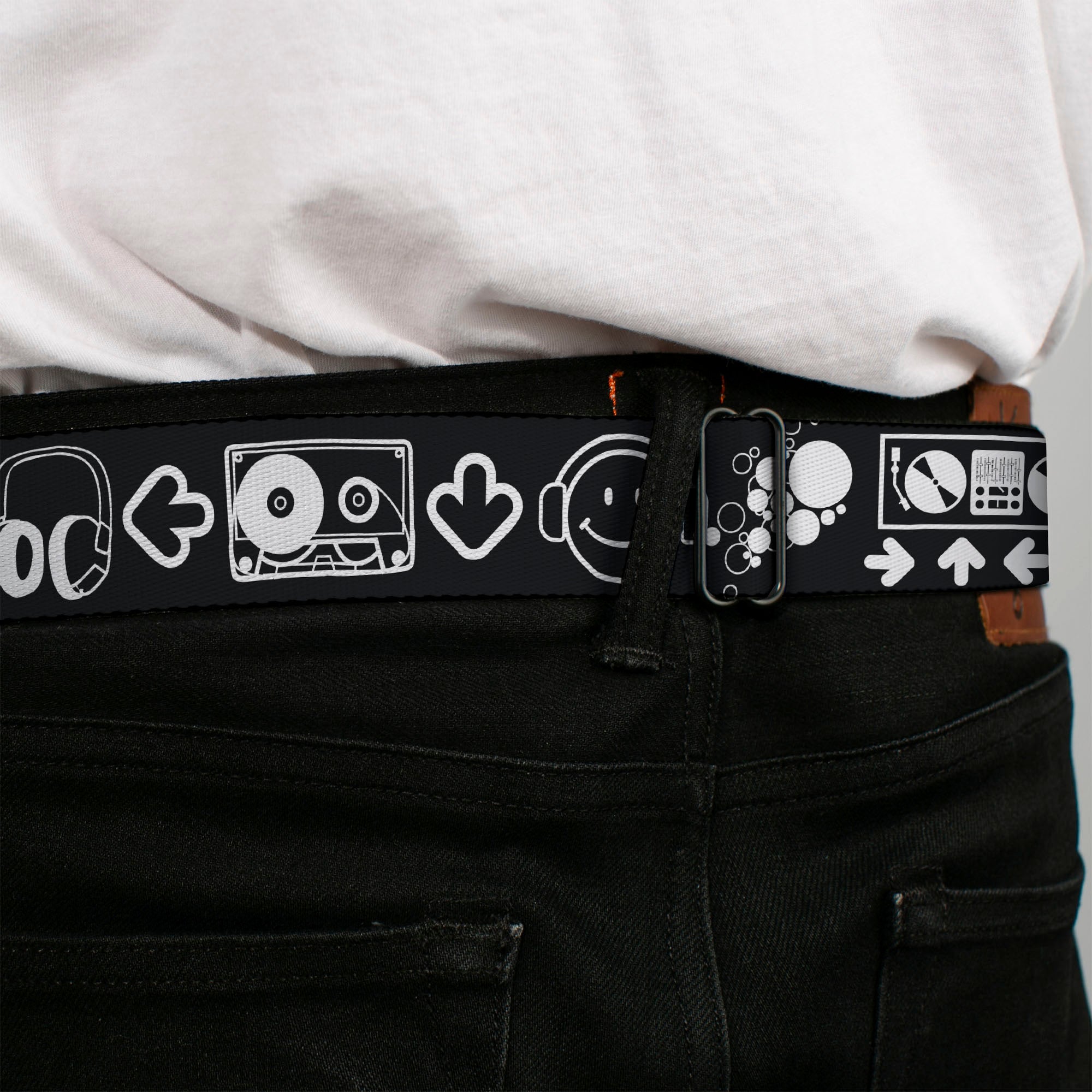 BD Wings Logo CLOSE-UP Full Color Black Silver Seatbelt Belt - Music Happy Face Webbing Seatbelt Belts Buckle-Down