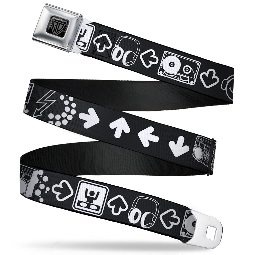 BD Wings Logo CLOSE-UP Full Color Black Silver Seatbelt Belt - Music Happy Face Webbing Seatbelt Belts Buckle-Down