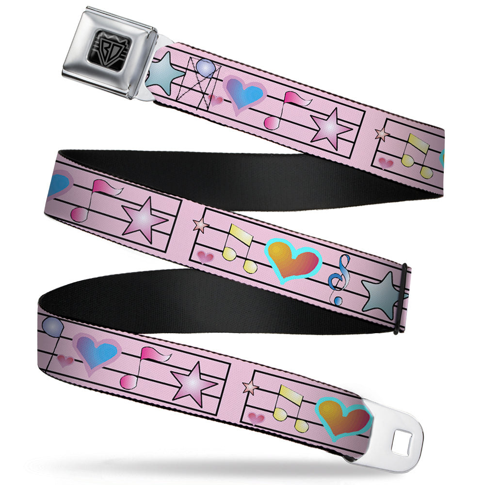 BD Wings Logo CLOSE-UP Full Color Black Silver Seatbelt Belt - Music Notes Pink Webbing Seatbelt Belts Buckle-Down