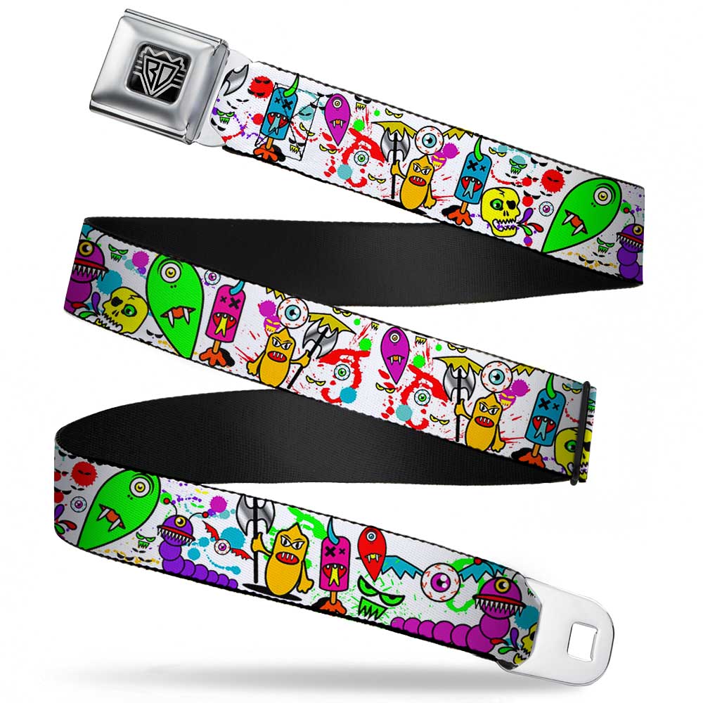 BD Wings Logo CLOSE-UP Full Color Black Silver Seatbelt Belt - Monsters White Webbing Seatbelt Belts Buckle-Down