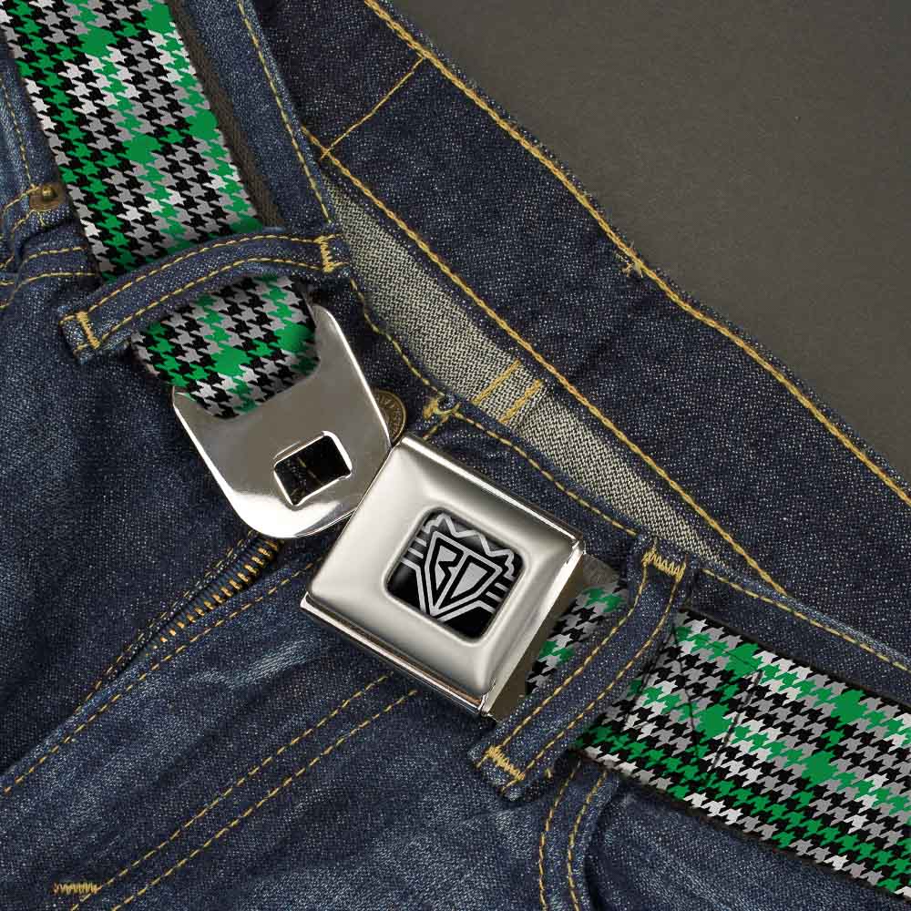 BD Wings Logo CLOSE-UP Full Color Black Silver Seatbelt Belt - Mini Houndstooth Green/Black/Gray Webbing Seatbelt Belts Buckle-Down