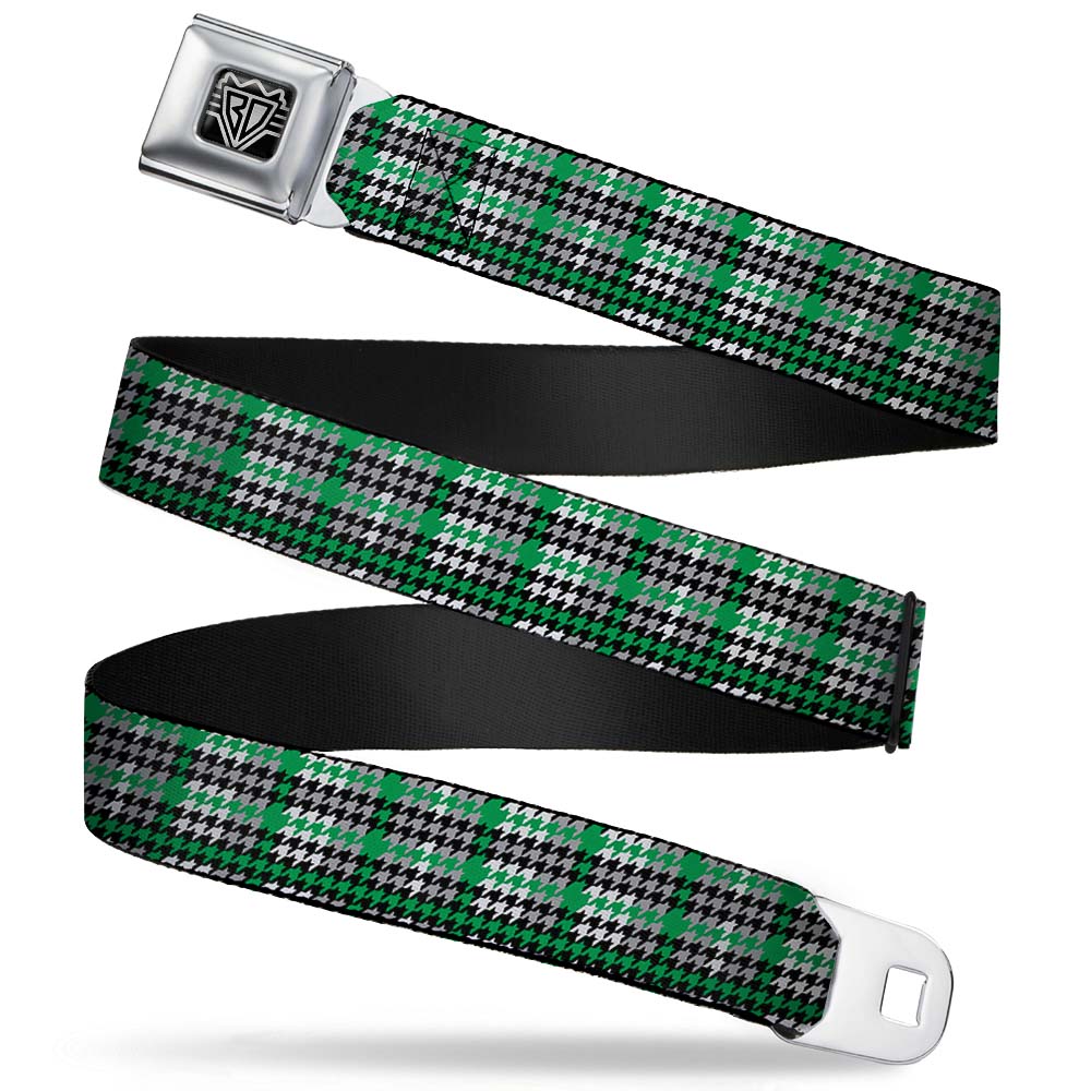 BD Wings Logo CLOSE-UP Full Color Black Silver Seatbelt Belt - Mini Houndstooth Green/Black/Gray Webbing Seatbelt Belts Buckle-Down