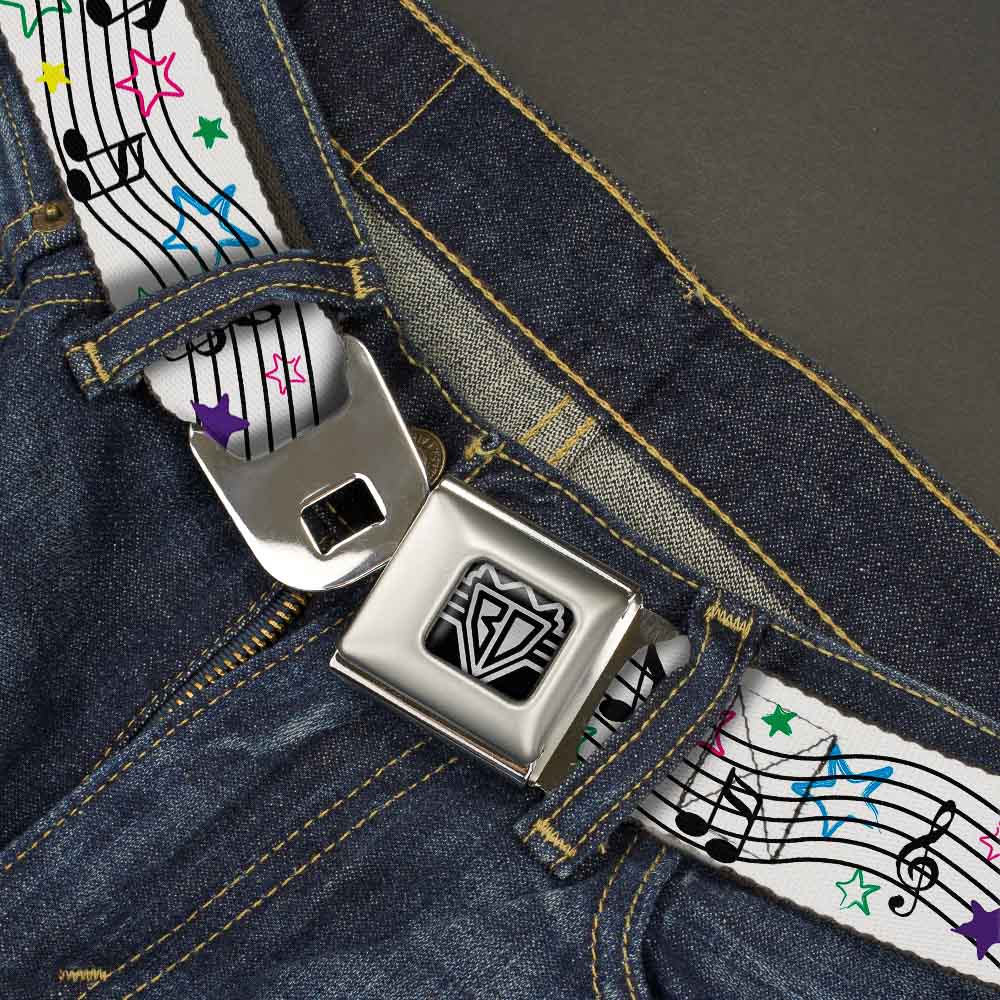 BD Wings Logo CLOSE-UP Full Color Black Silver Seatbelt Belt - Music Notes Stars White/Black/Multi Color Webbing Seatbelt Belts Buckle-Down