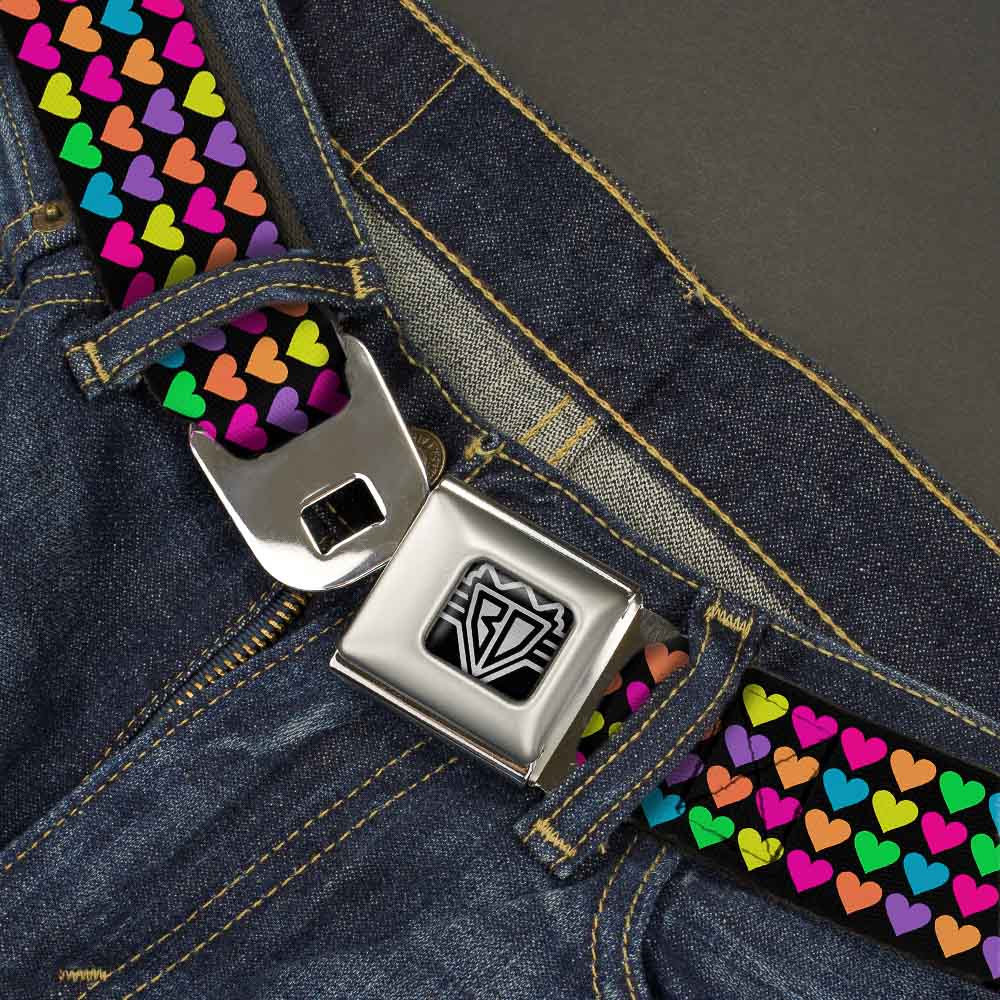 BD Wings Logo CLOSE-UP Full Color Black Silver Seatbelt Belt - Mini Hearts Black/Multi Neon Webbing Seatbelt Belts Buckle-Down