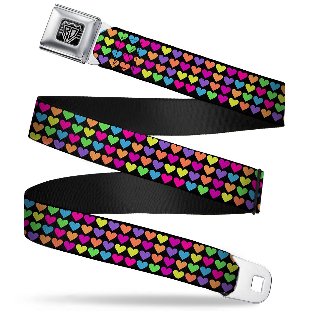 BD Wings Logo CLOSE-UP Full Color Black Silver Seatbelt Belt - Mini Hearts Black/Multi Neon Webbing Seatbelt Belts Buckle-Down