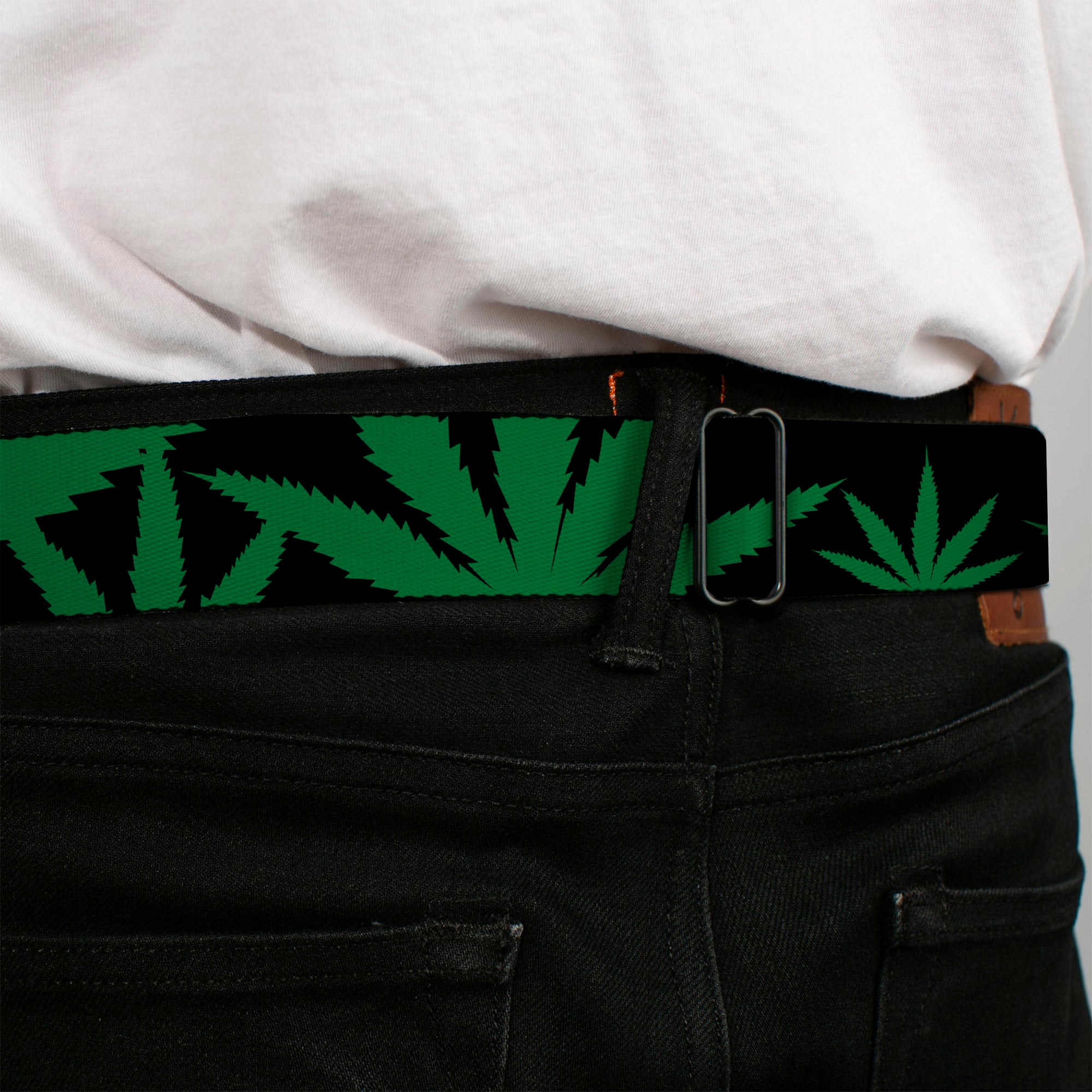 Seatbelt Belt - Marijuana Leaf Close-Up Seatbelt Belts Buckle-Down