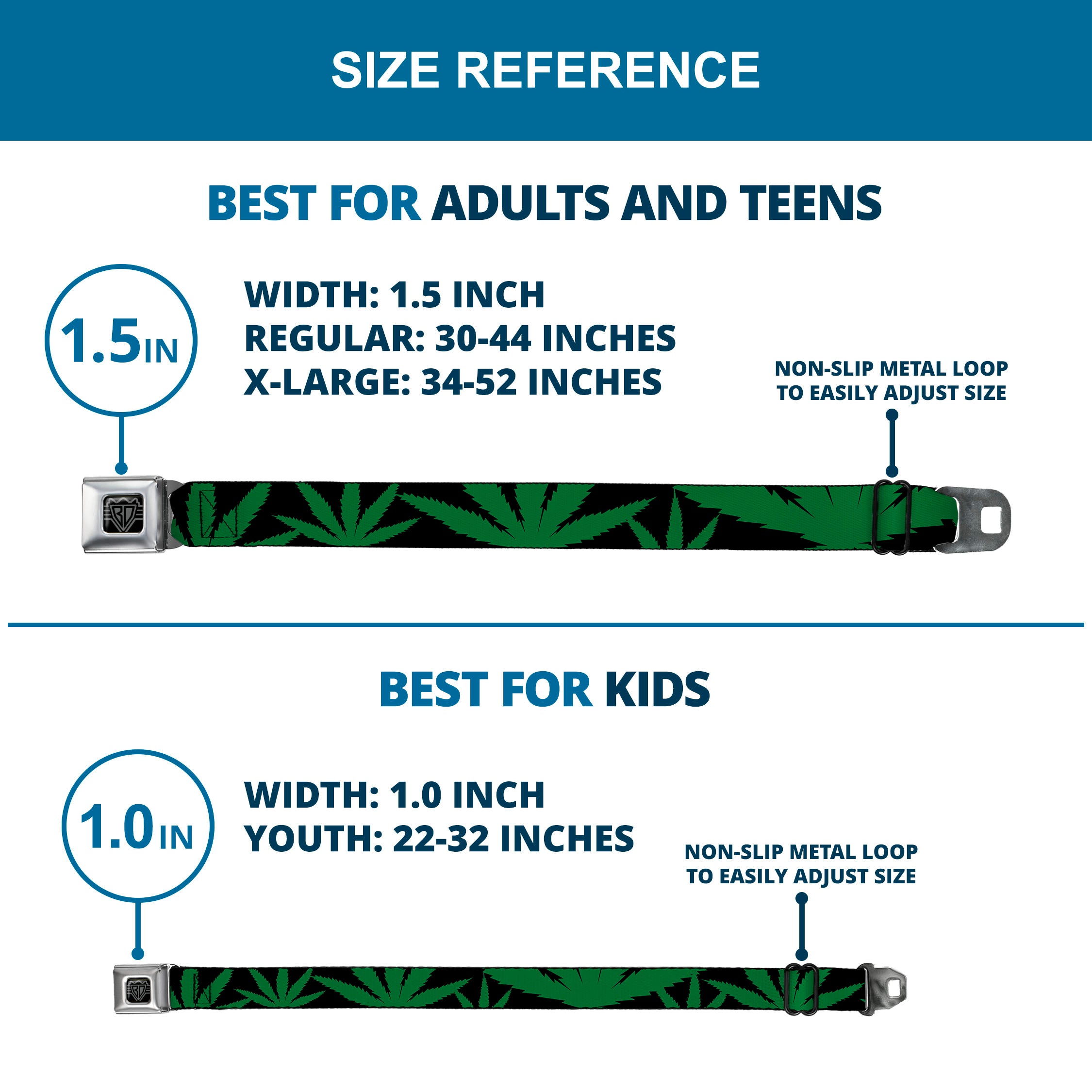 Seatbelt Belt - Marijuana Leaf Close-Up Seatbelt Belts Buckle-Down