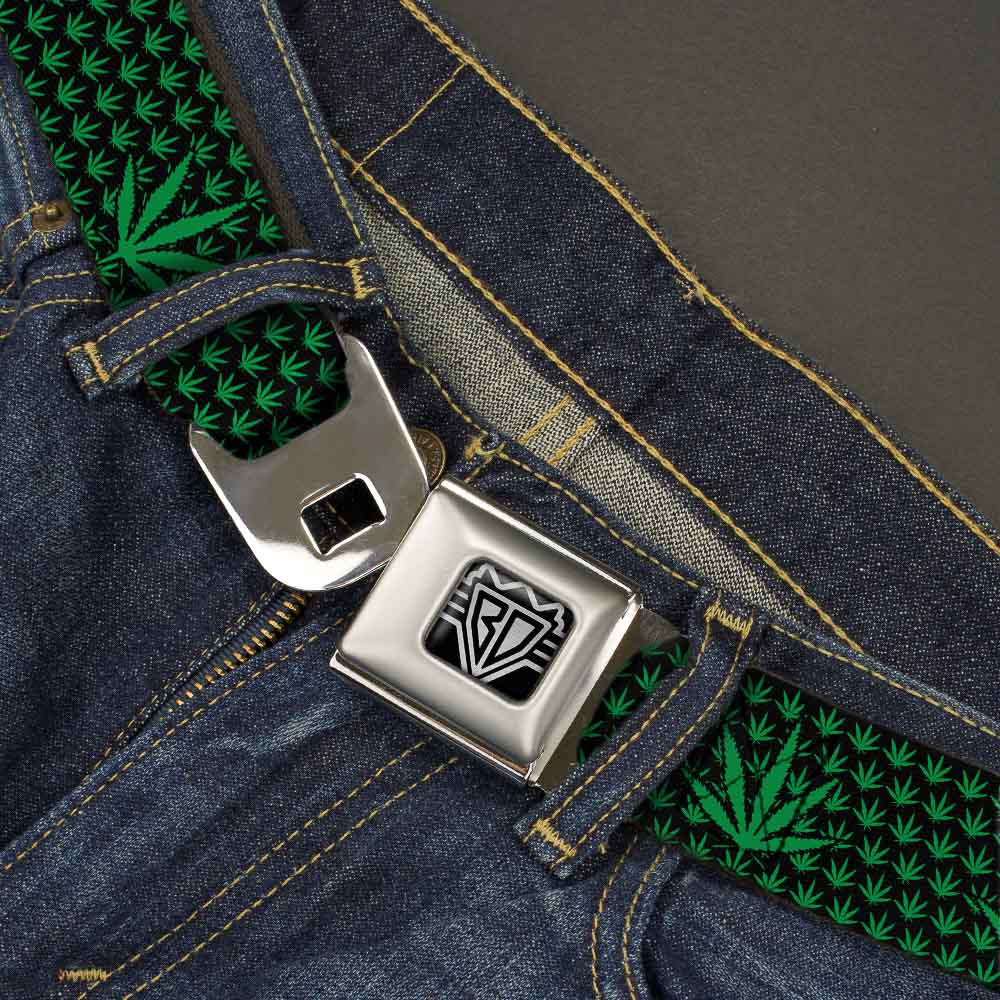Seatbelt Belt - Marijuana Garden Black/Green Seatbelt Belts Buckle-Down