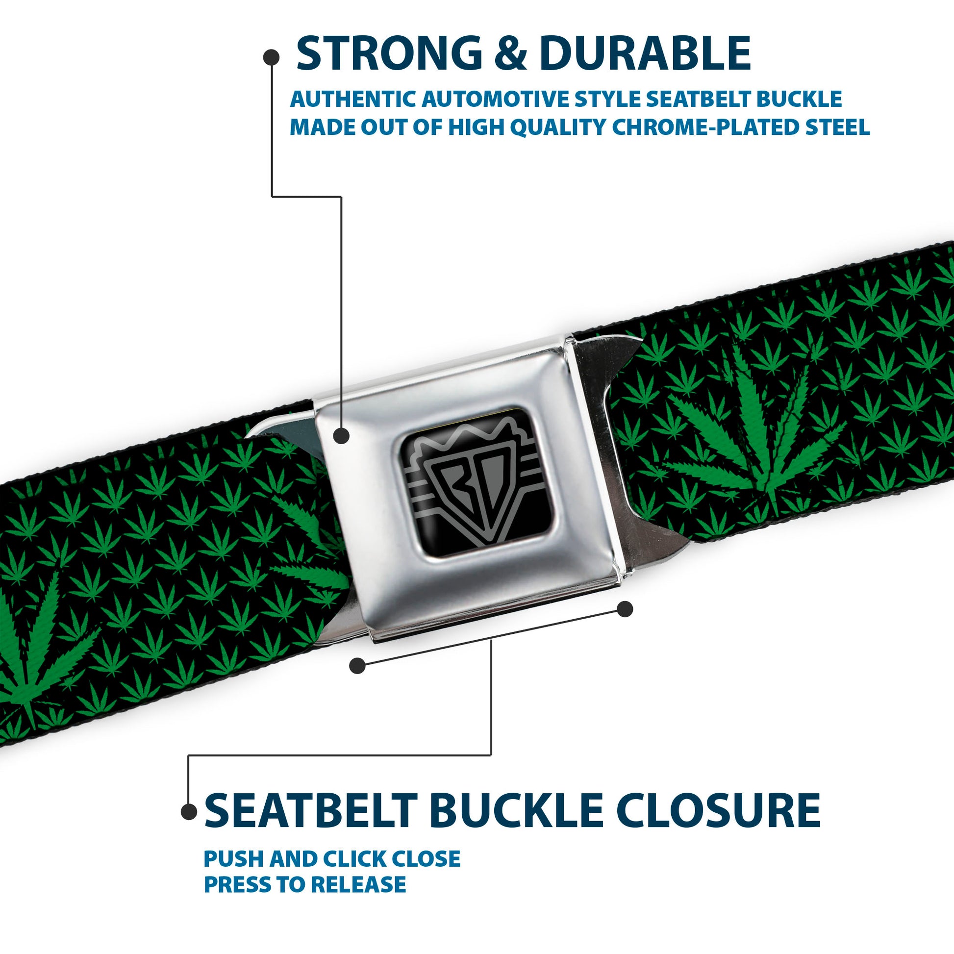 Seatbelt Belt - Marijuana Garden Black/Green Seatbelt Belts Buckle-Down