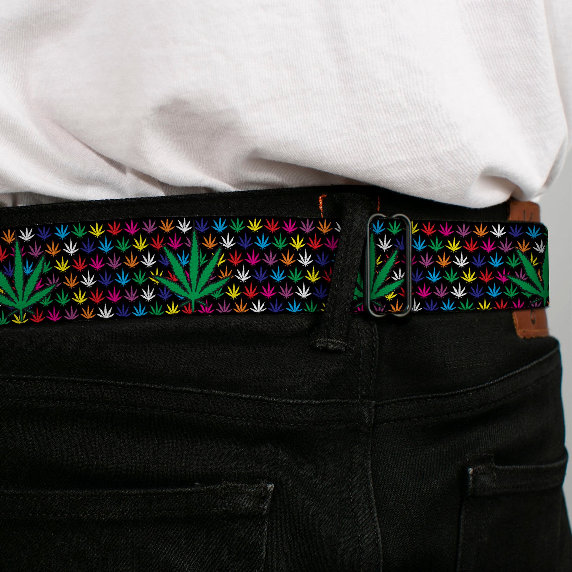 Seatbelt Belt - Marijuana Garden Black/Multi Color Seatbelt Belts Buckle-Down