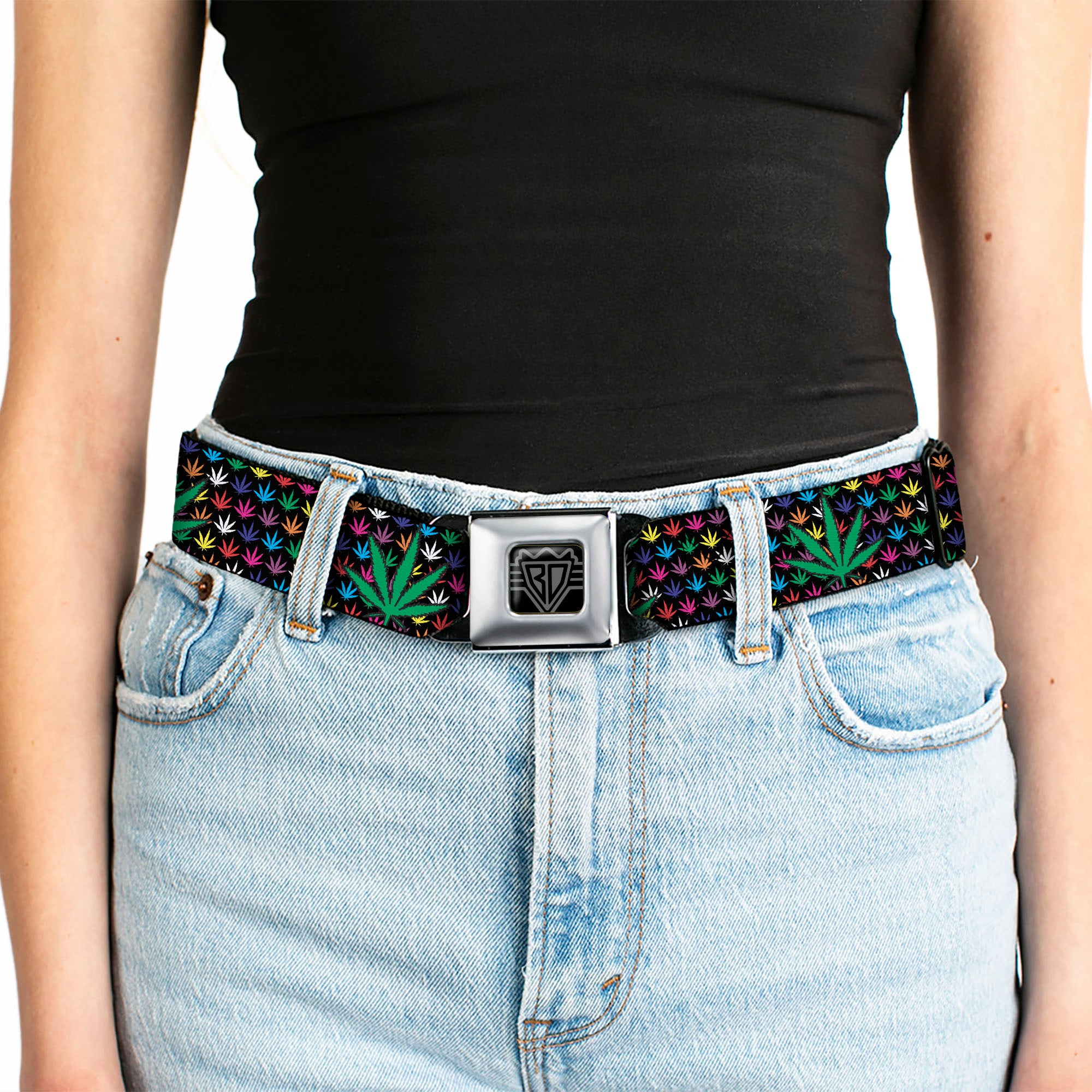 Seatbelt Belt - Marijuana Garden Black/Multi Color Seatbelt Belts Buckle-Down