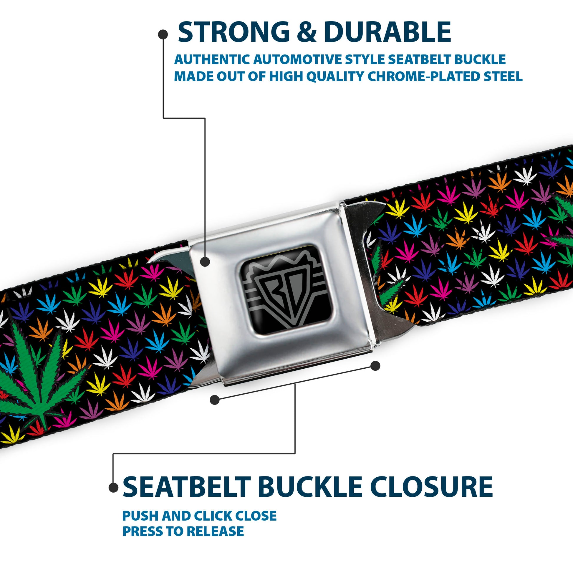 Seatbelt Belt - Marijuana Garden Black/Multi Color Seatbelt Belts Buckle-Down